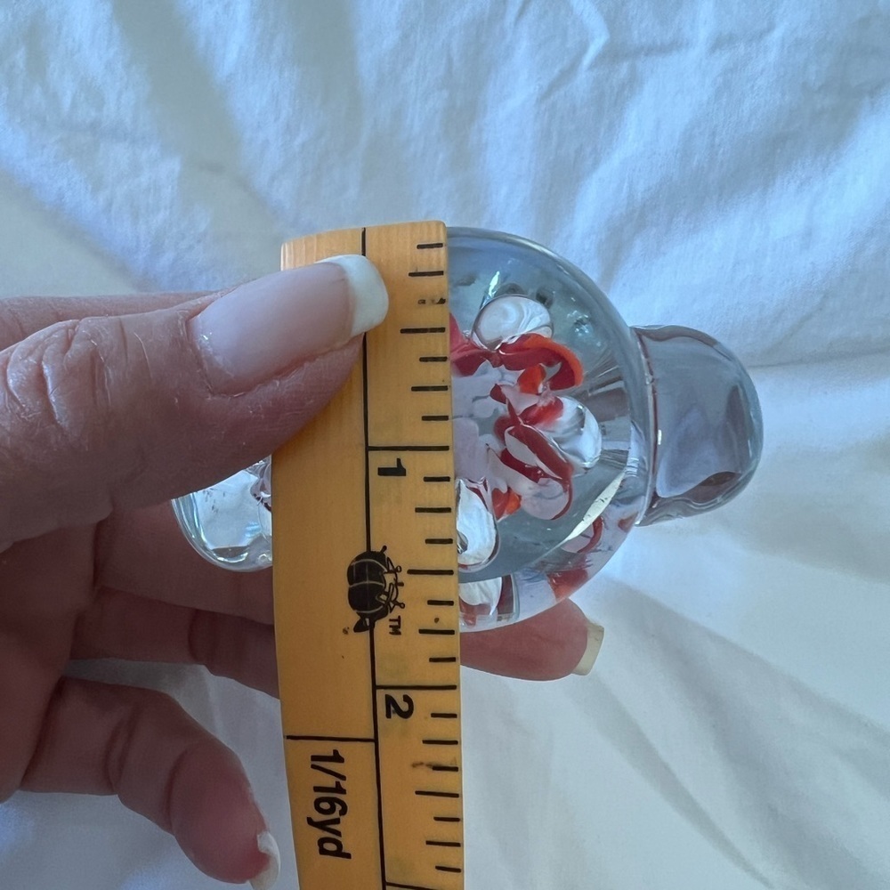 Art Glass Owl Figurine Paperweight Clear Orange White Spotted Chest | Handblown - Picture 5 of 8
